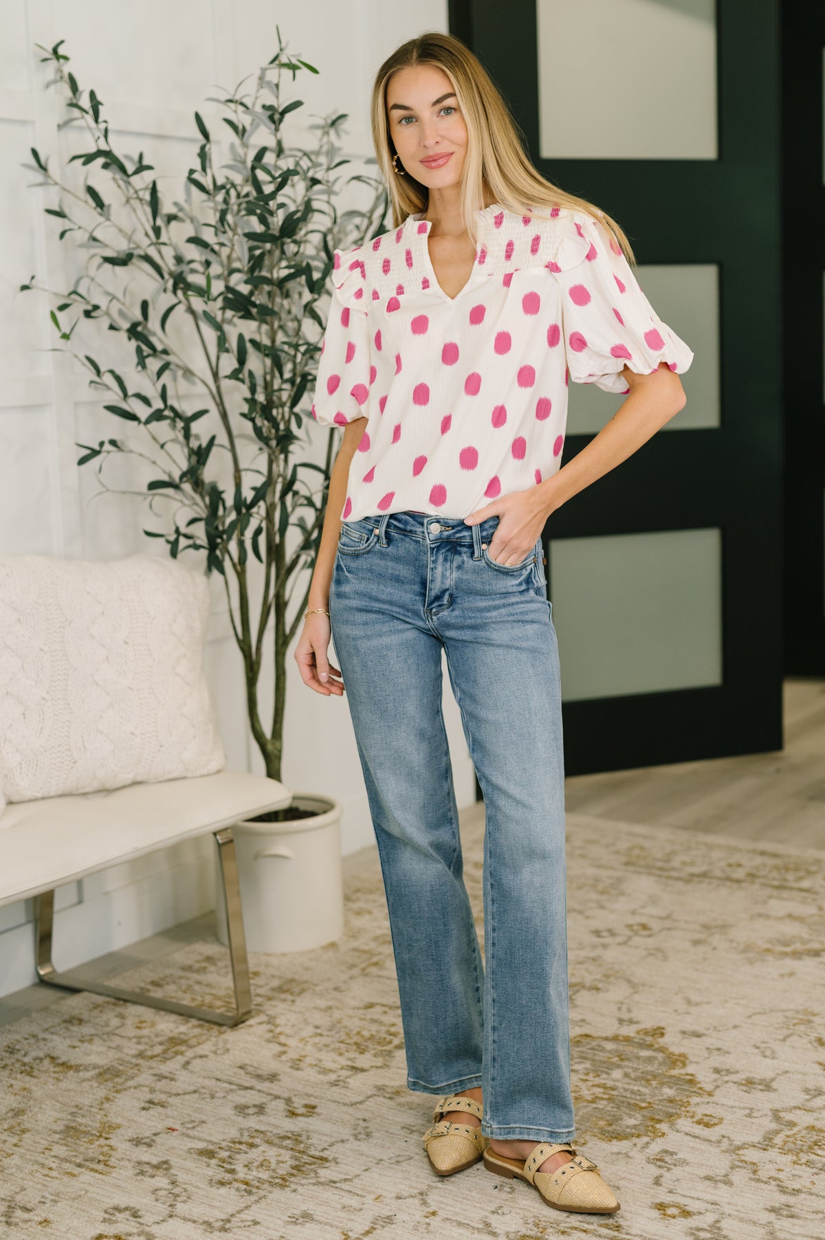 Shopping Spree Notched Neck Puff Sleeve Blouse - 1/30/2026