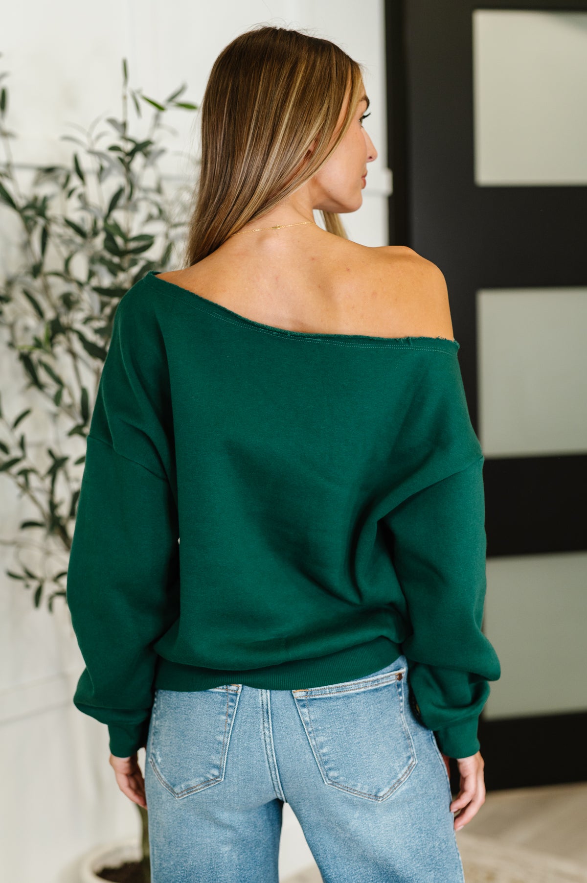 Side Hustle Off Shoulder Long Sleeve Top in  Hunter Green - 8/1/2025 NEW