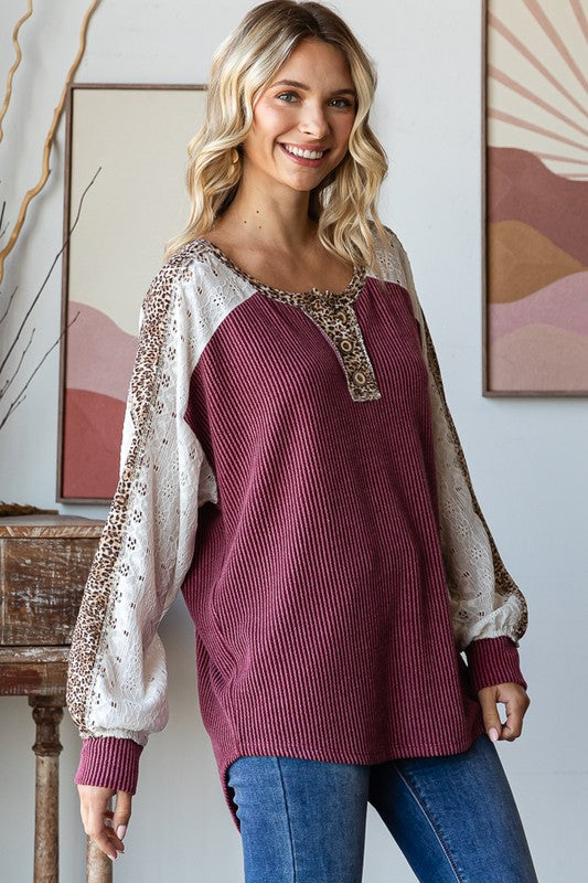 Bold Behavior Contrast Color Block Top in Burgundy - 8/22/2025