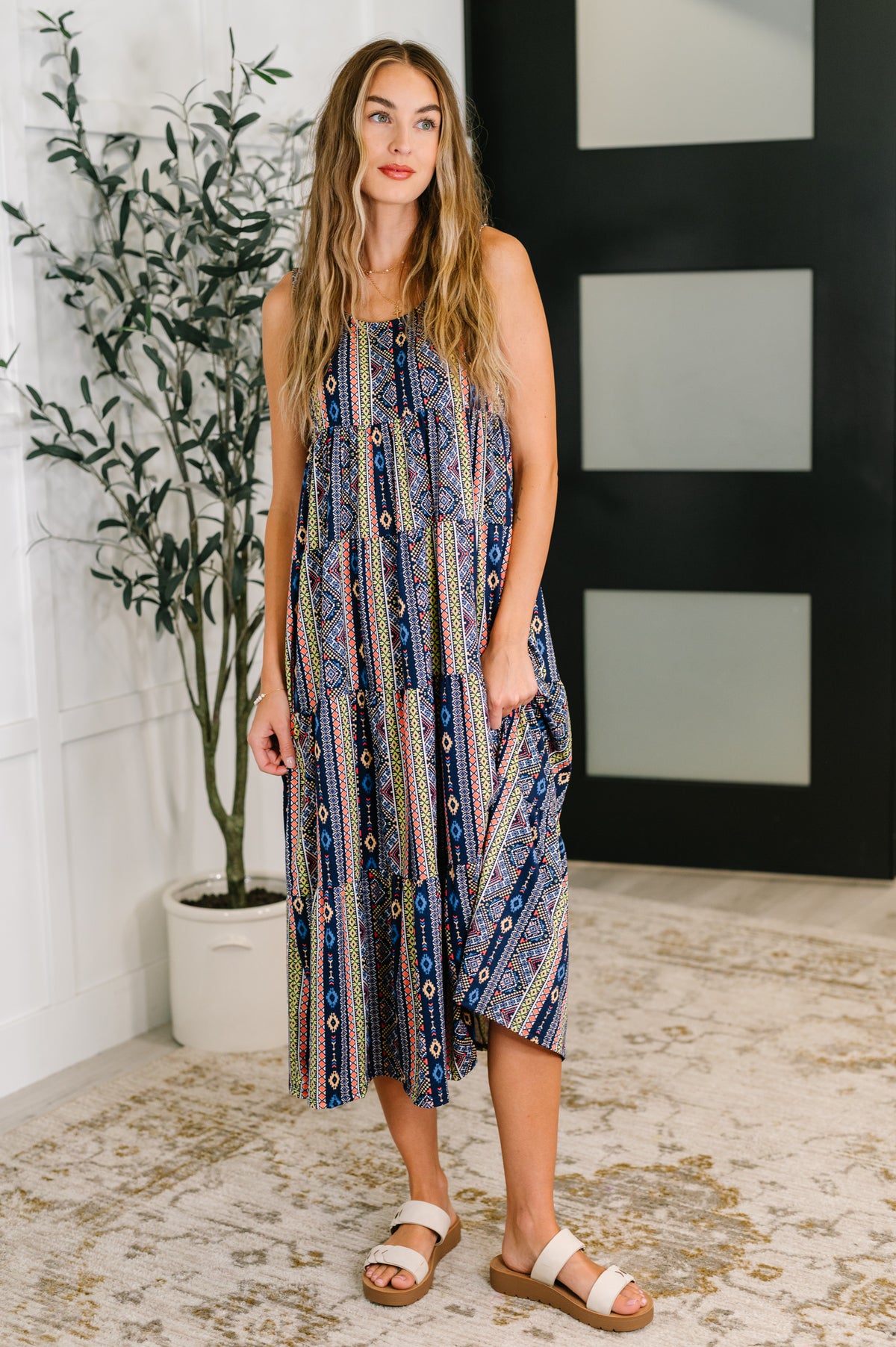 Sierra Spirit Gathered Tiered Dress in Navy - 8/19/2025