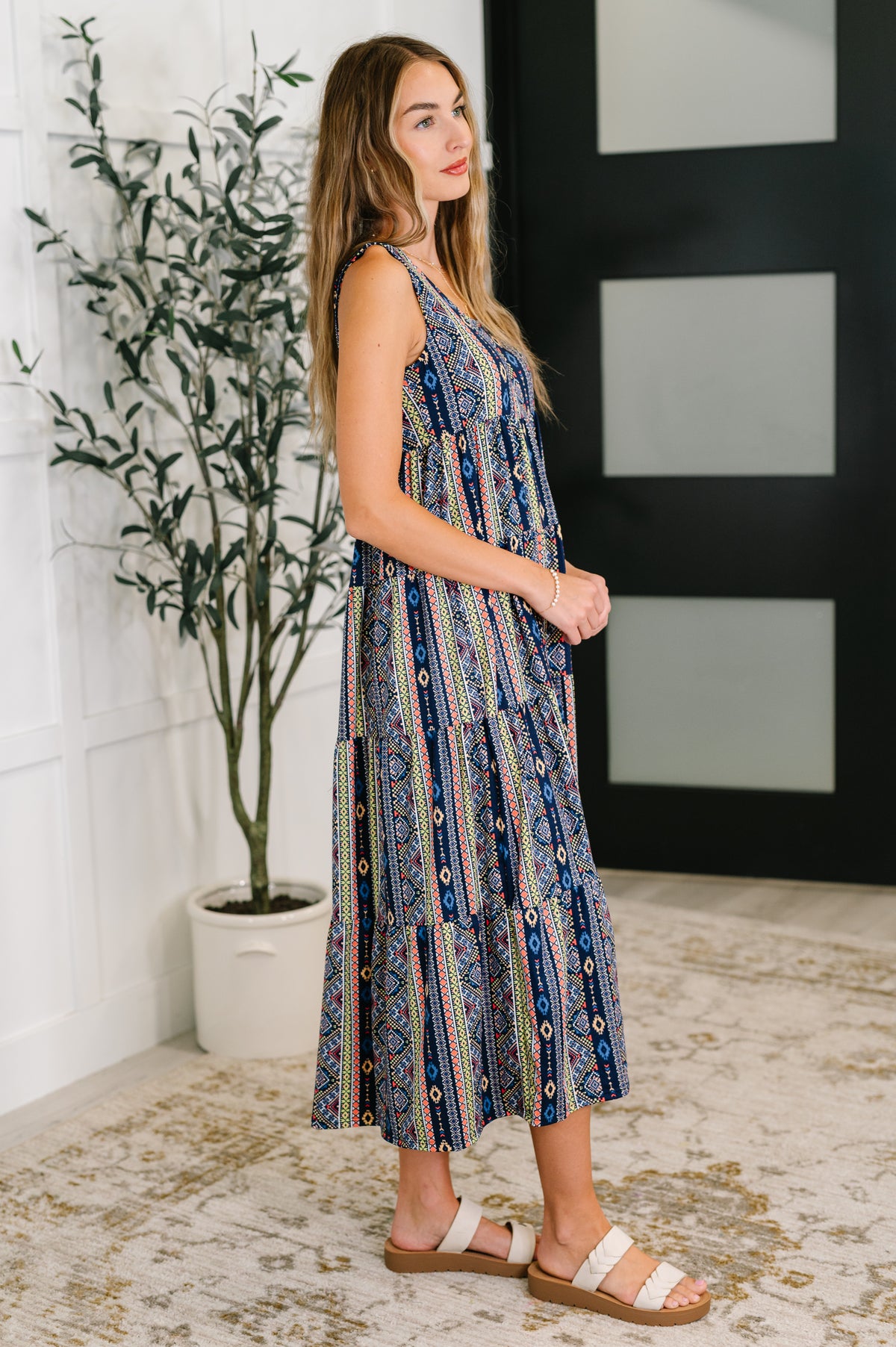 Sierra Spirit Gathered Tiered Dress in Navy - 8/19/2025