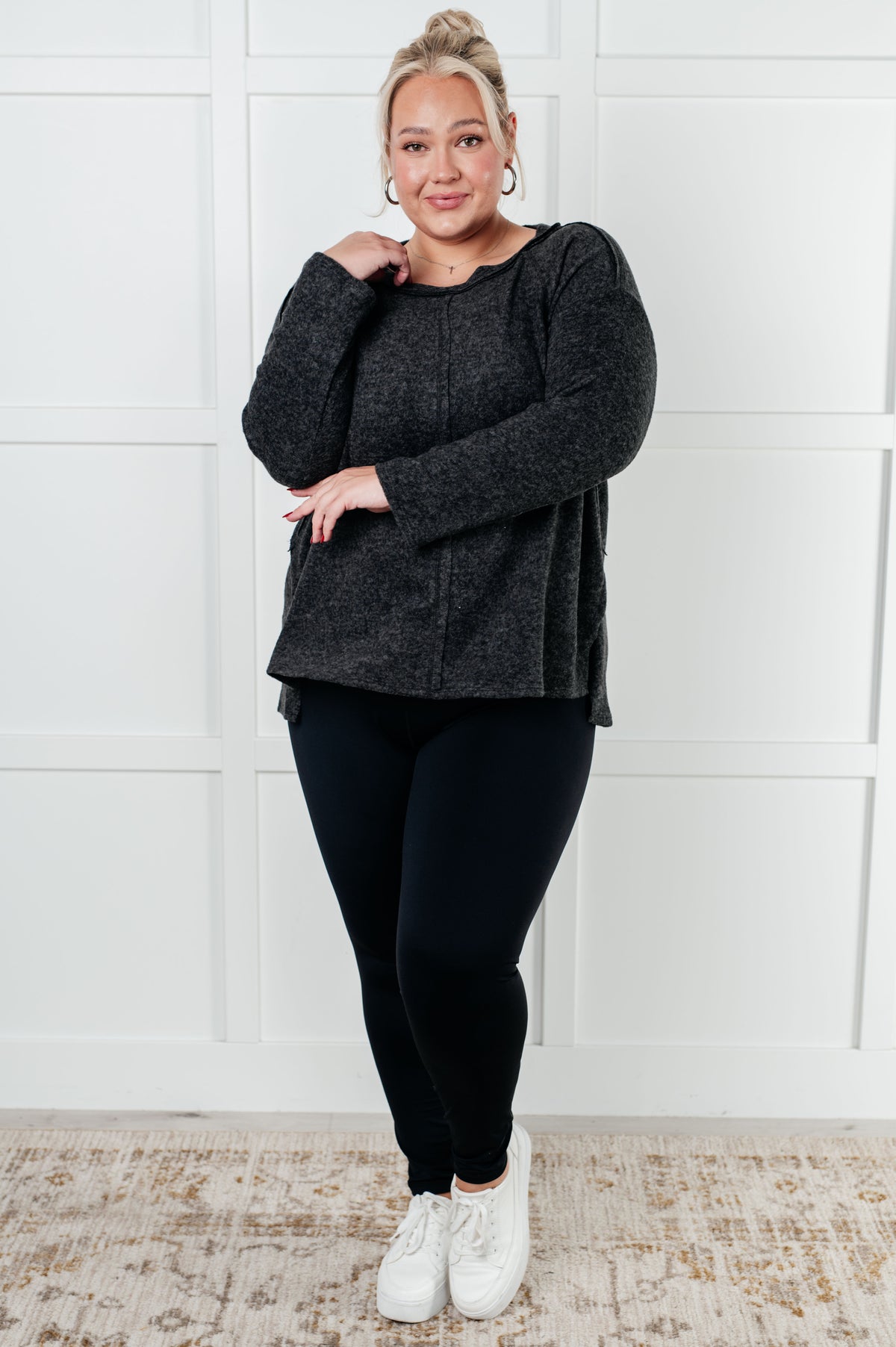 Simple Silhouette Brushed Hacci Sweater in Black - 12/11/2024