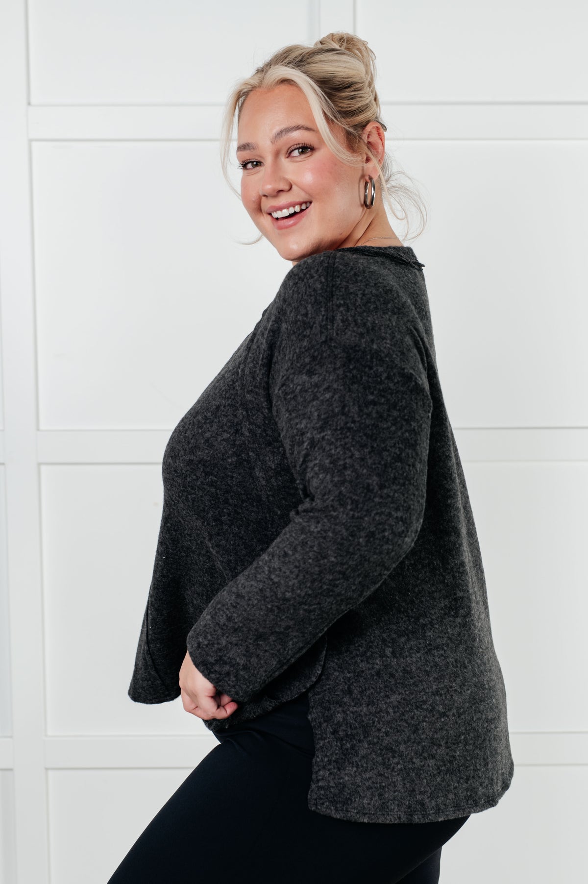 Simple Silhouette Brushed Hacci Sweater in Black - 12/11/2024