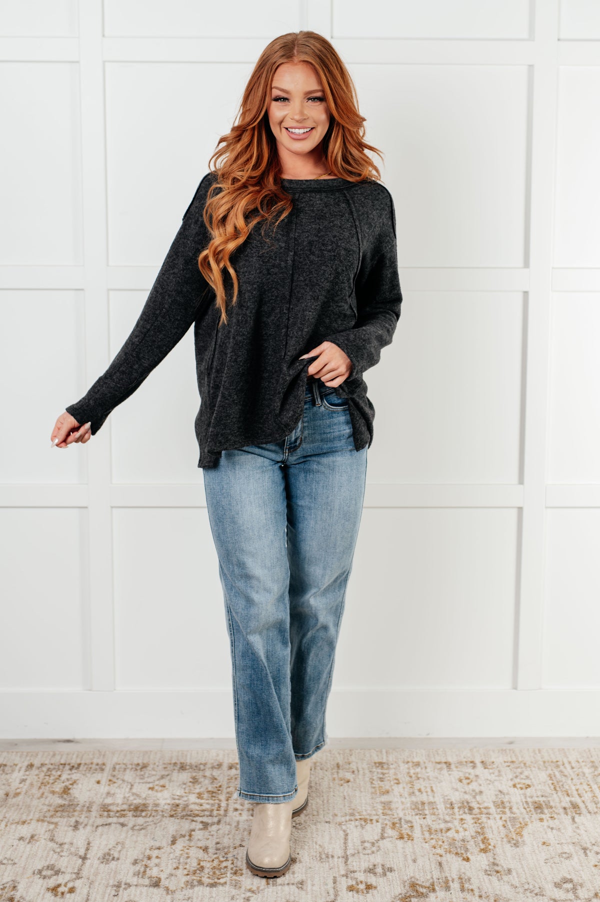 Simple Silhouette Brushed Hacci Sweater in Black - 12/11/2024