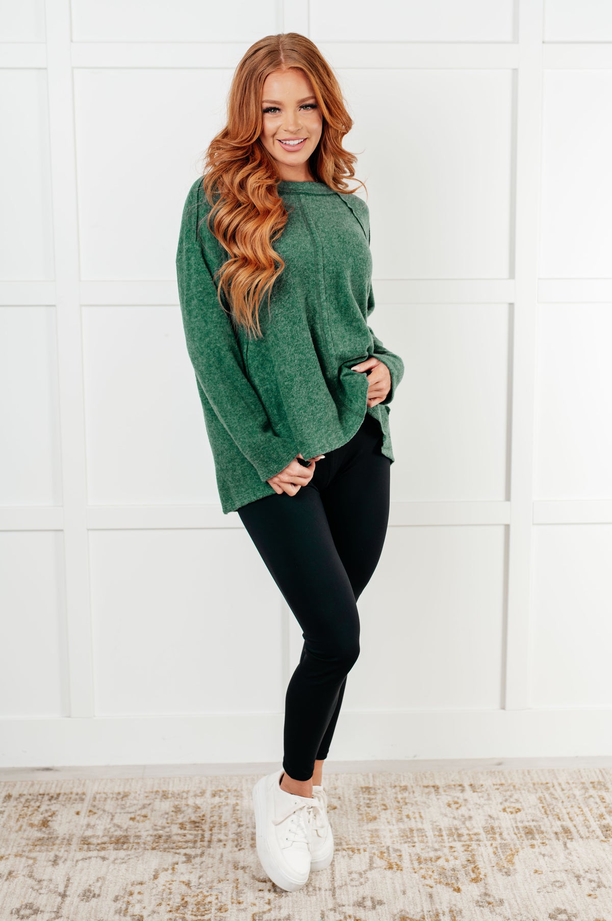 Simple Silhouette Brushed Hacci Sweater in Dark Green - 12/11/2024