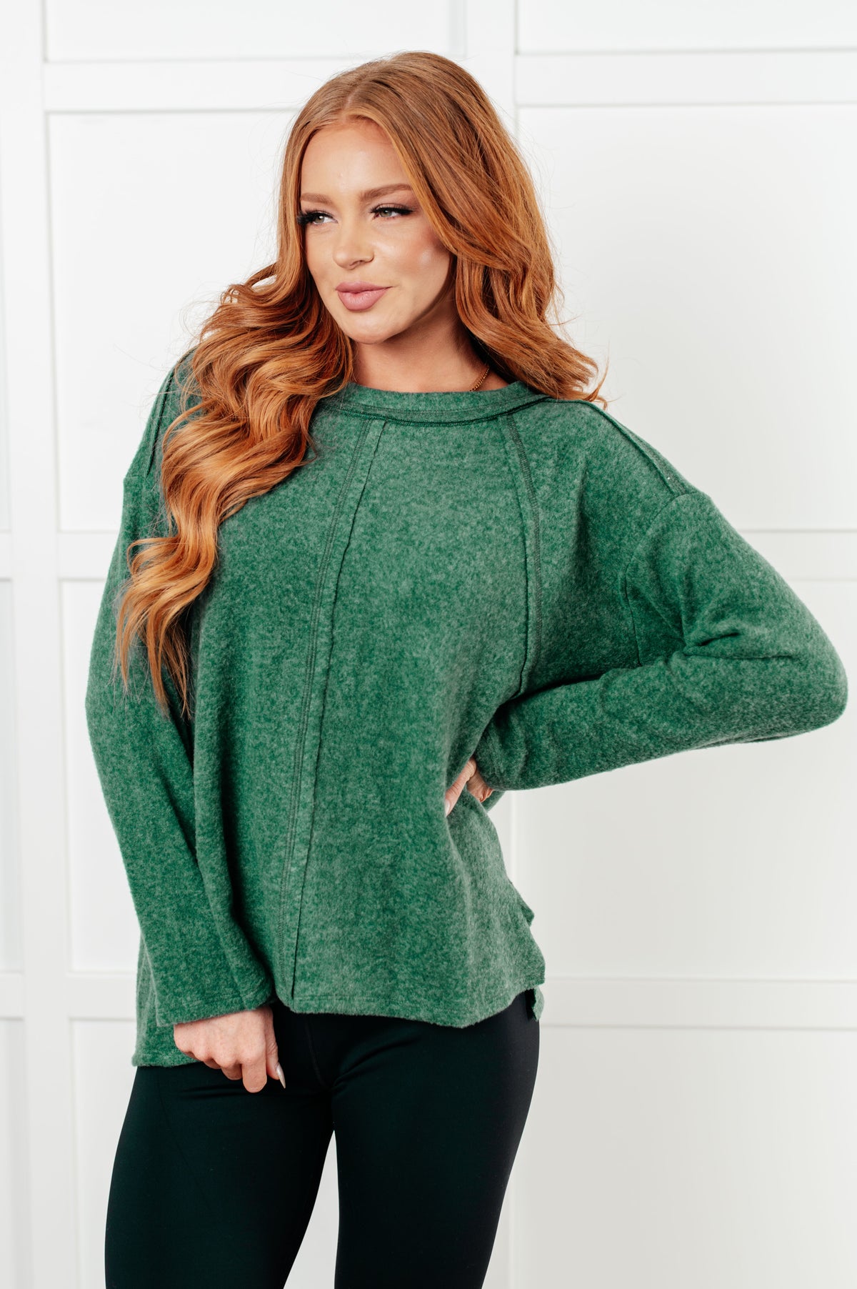 Simple Silhouette Brushed Hacci Sweater in Dark Green - 12/11/2024