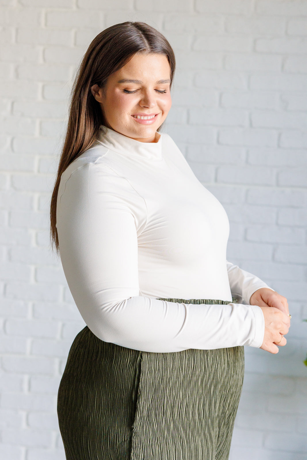 Simple Situation Mock Neck Bodysuit in White Pearl - 9/27/2024