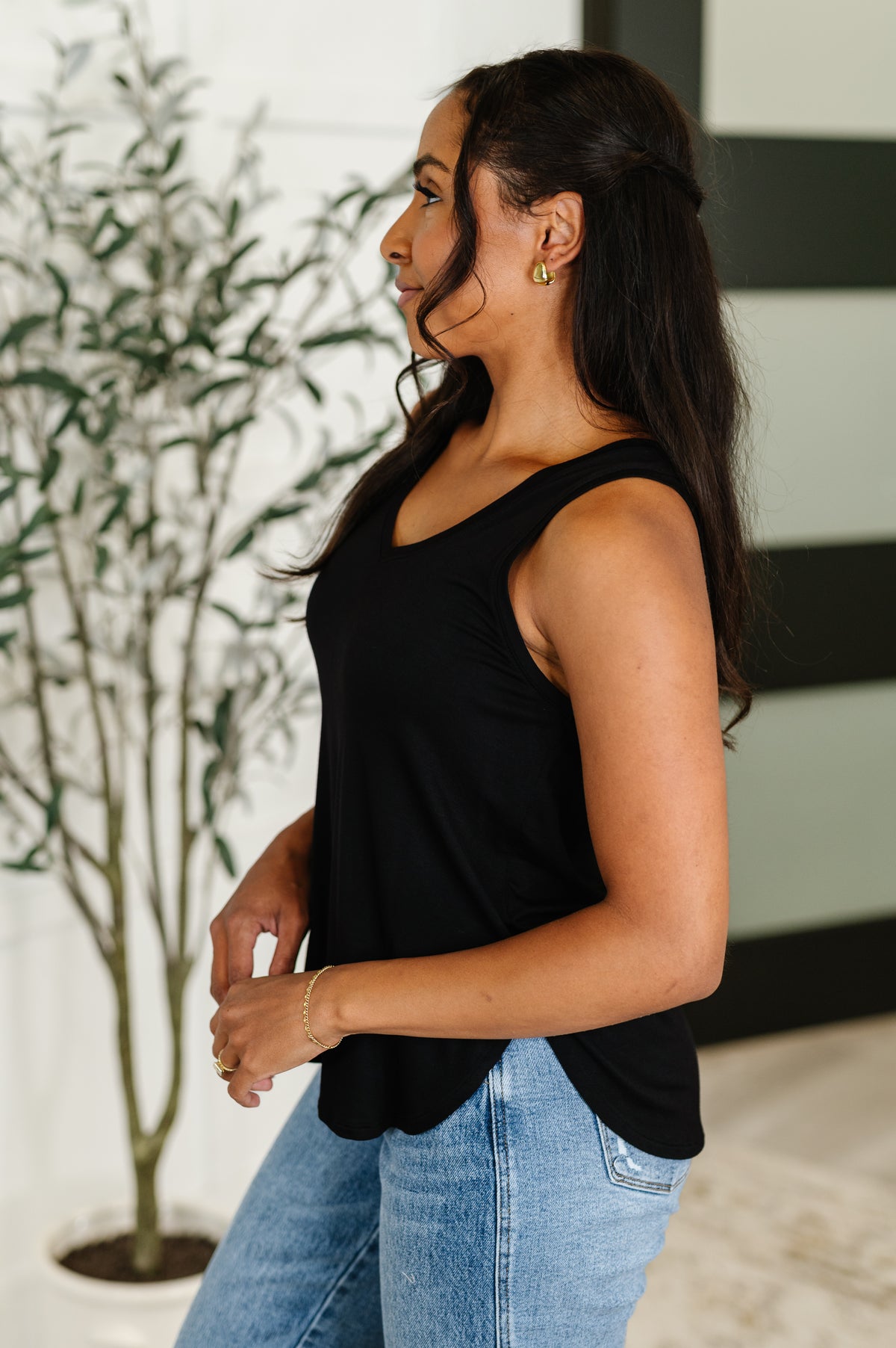 Simpler Times Basic V-Neck Tank in Black - 6/10/2025 NEW