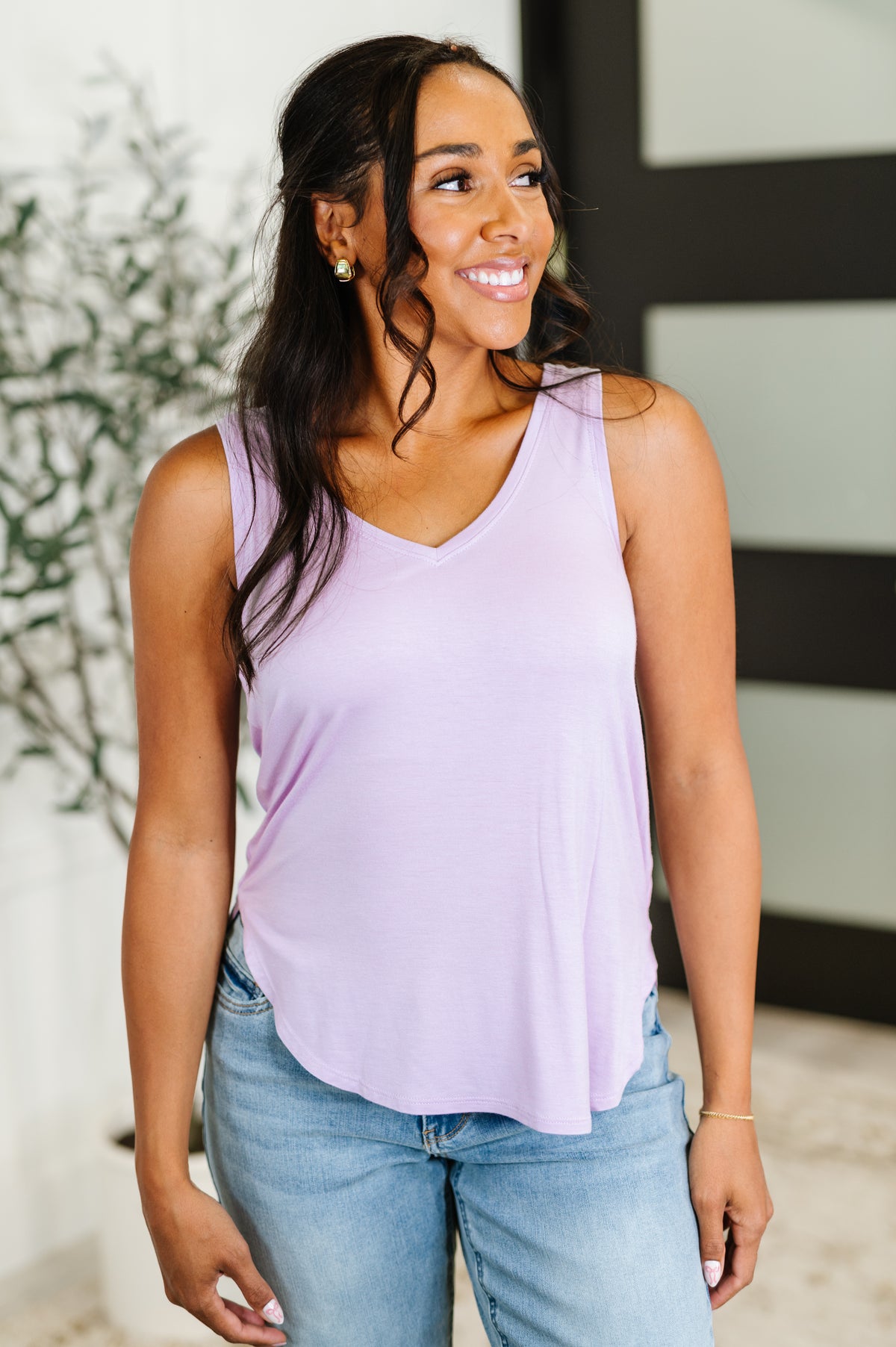 Simpler Times Basic V-Neck Tank in Lavender - 6/10/2025 NEW