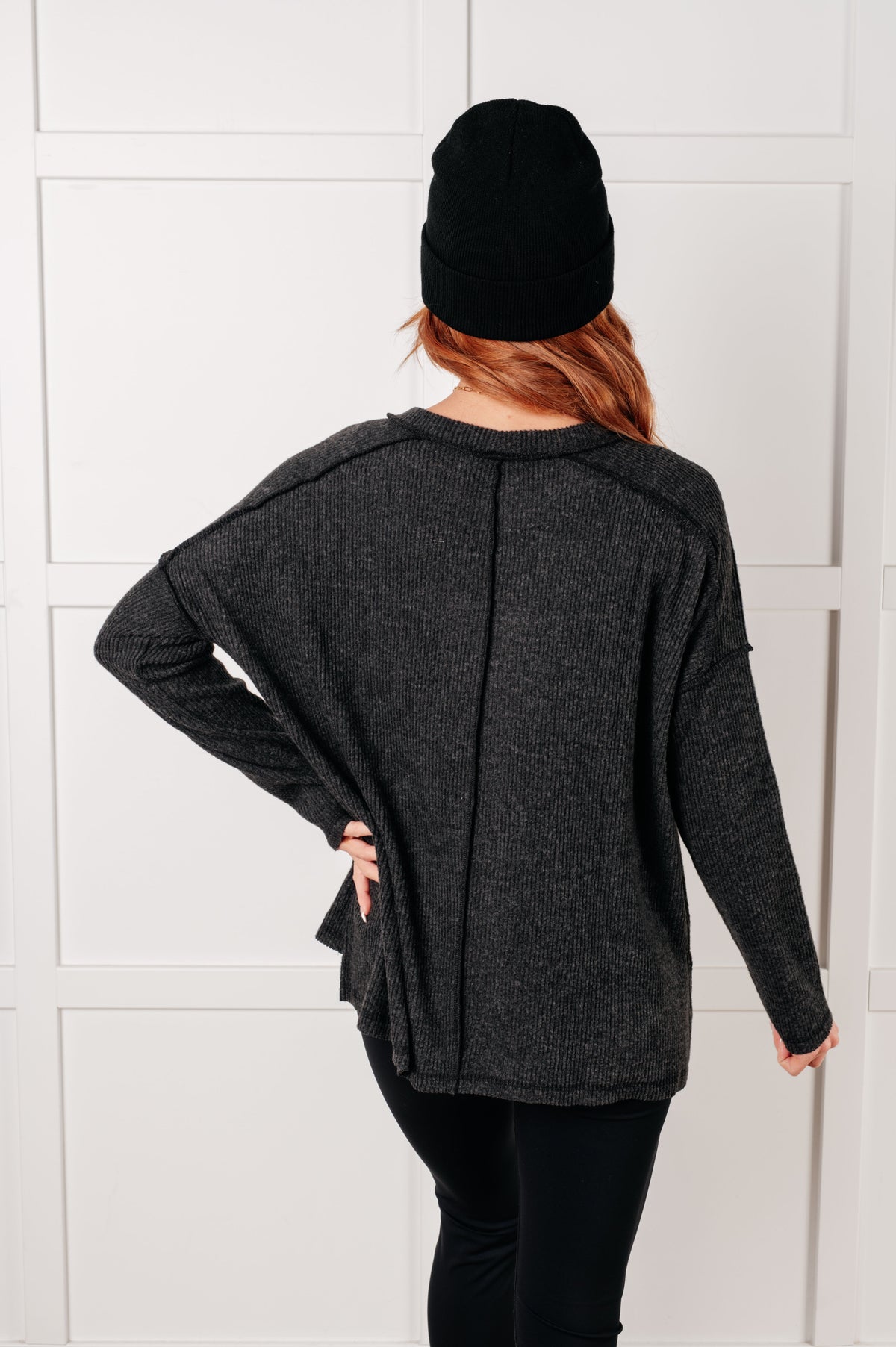 Simply Basic Ribbed Hacci Sweater in Black - 1/22/2025