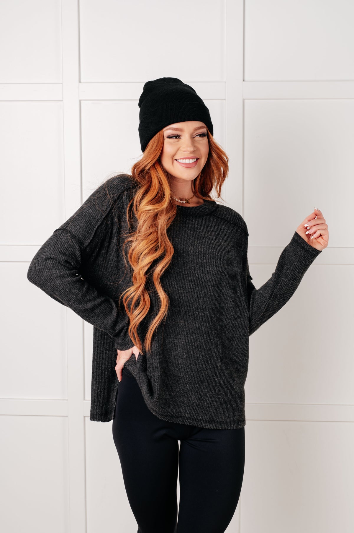 Simply Basic Ribbed Hacci Sweater in Black - 1/22/2025