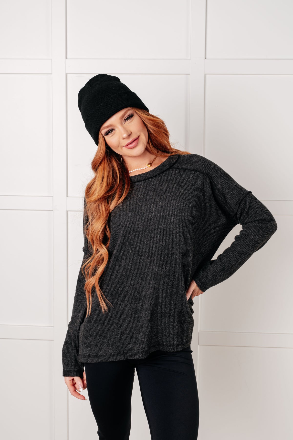 Simply Basic Ribbed Hacci Sweater in Black - 1/22/2025