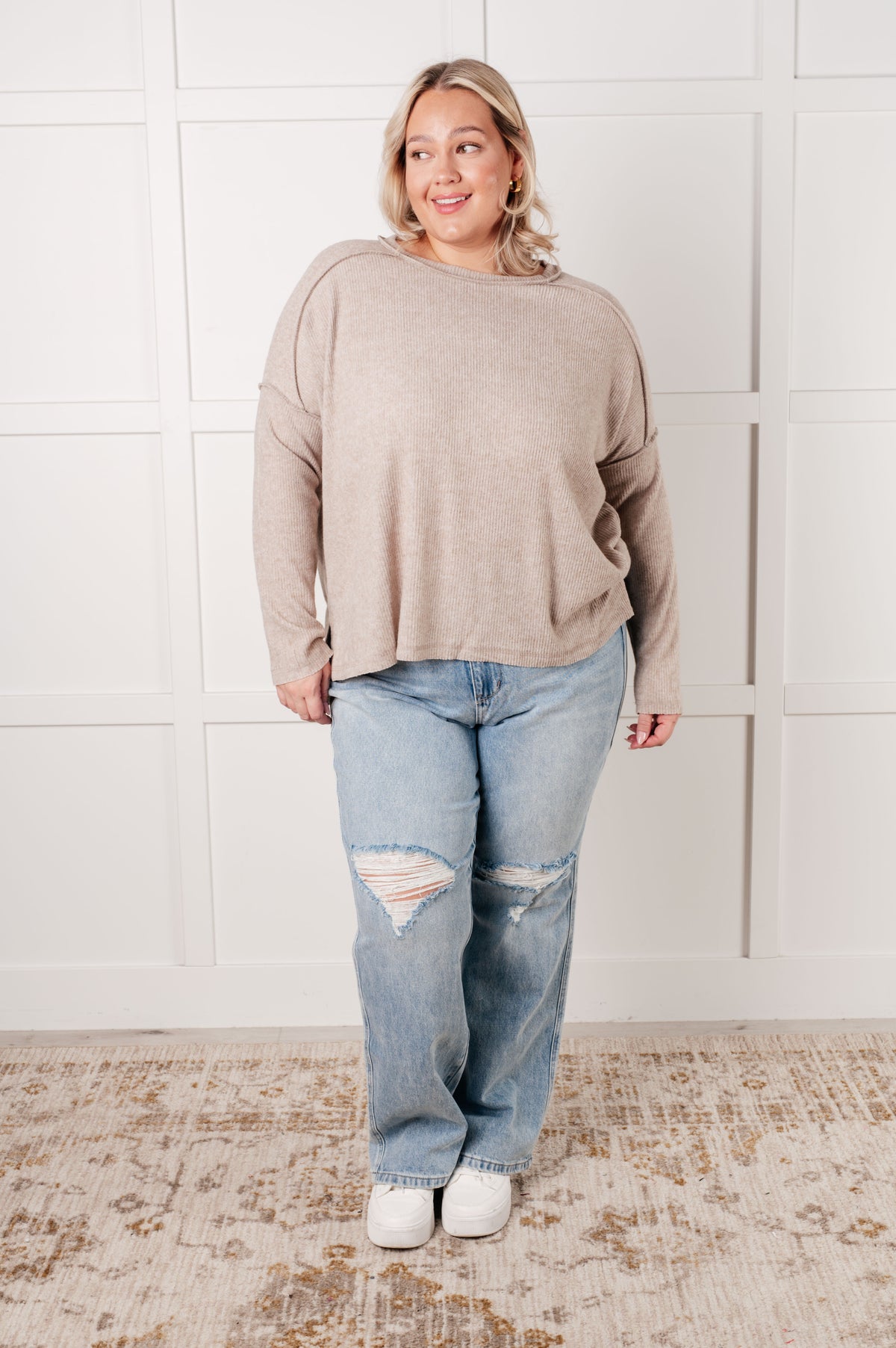 Simply Basic Ribbed Hacci Sweater in H Mocha - 1/22/2025