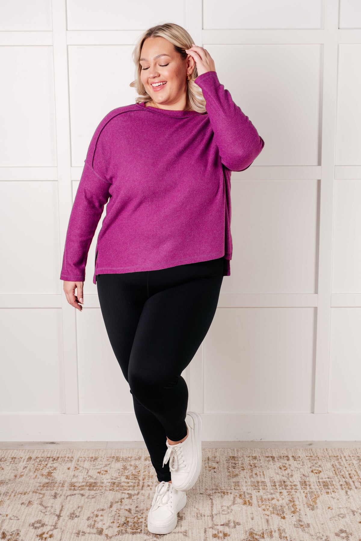 Simply Basic Ribbed Hacci Sweater in Light Plum - 1/22/2025