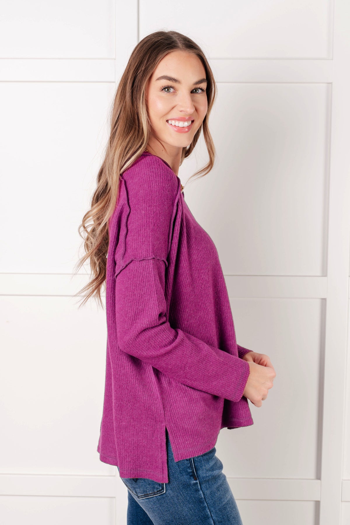 Simply Basic Ribbed Hacci Sweater in Light Plum - 1/22/2025