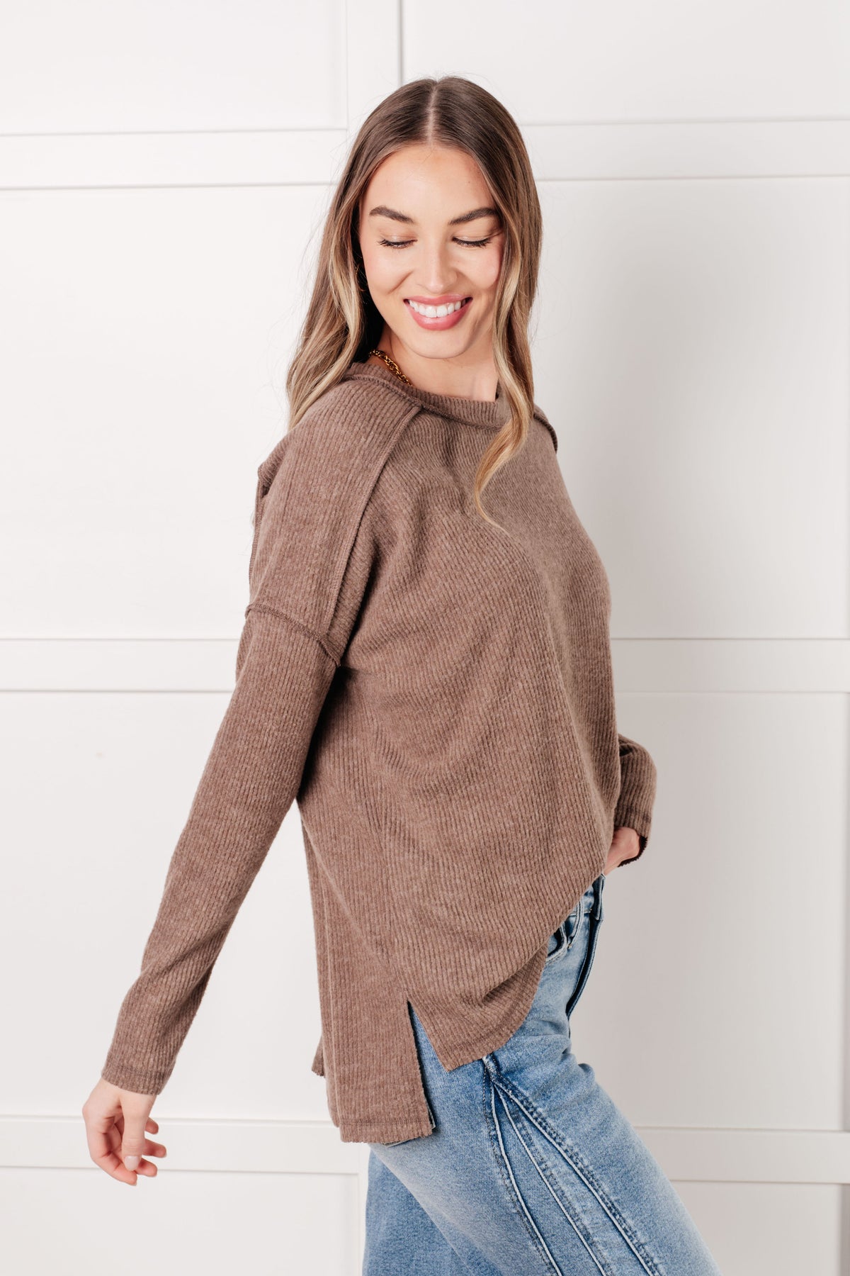 Simply Basic Ribbed Hacci Sweater in Mocha - 1/22/2025