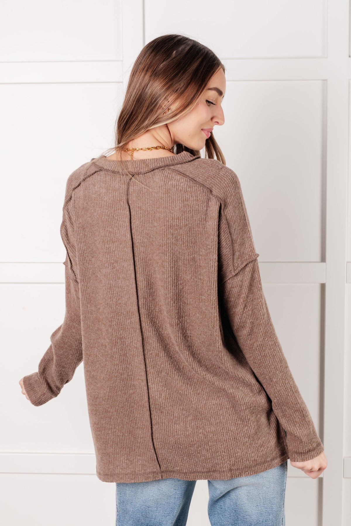 Simply Basic Ribbed Hacci Sweater in Mocha - 1/22/2025