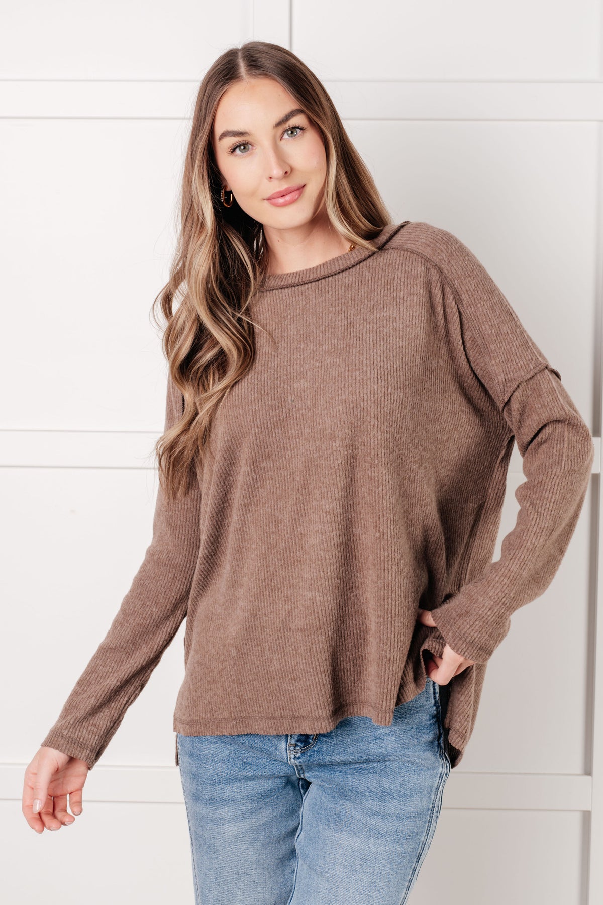 Simply Basic Ribbed Hacci Sweater in Mocha - 1/22/2025