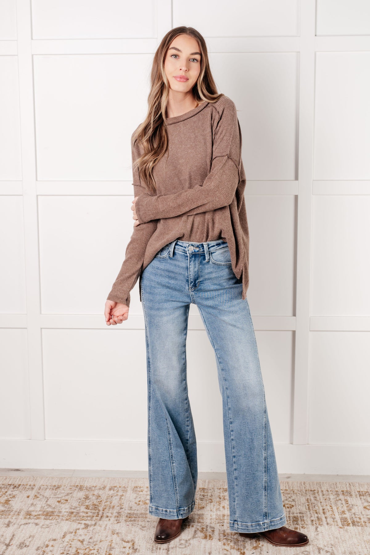 Simply Basic Ribbed Hacci Sweater in Mocha - 1/22/2025