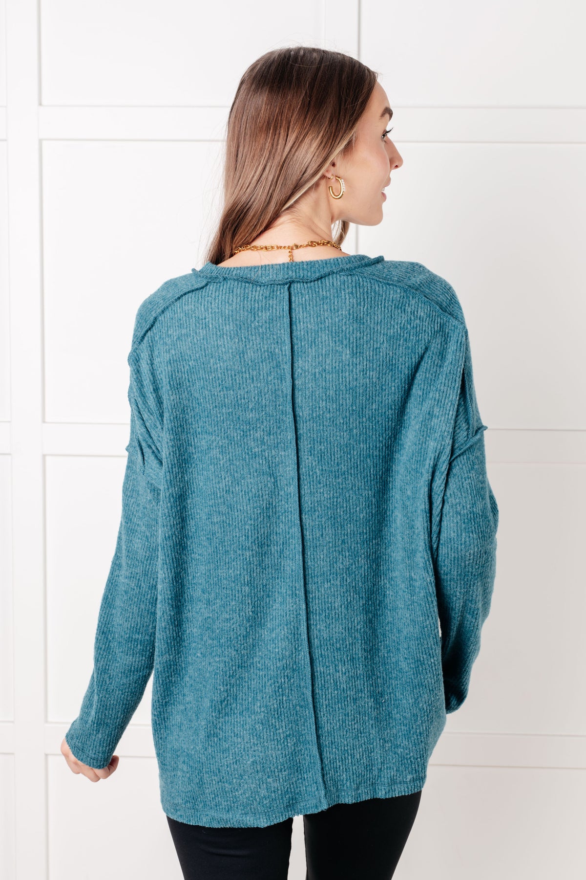 Simply Basic Ribbed Hacci Sweater in Teal - 1/22/2025