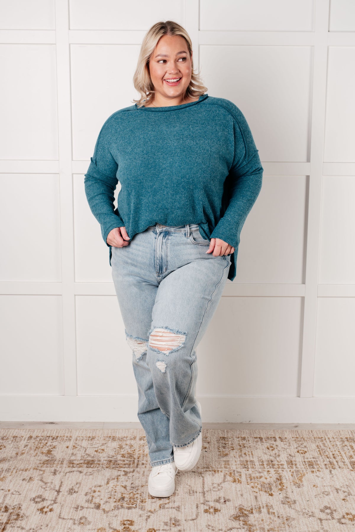 Simply Basic Ribbed Hacci Sweater in Teal - 1/22/2025