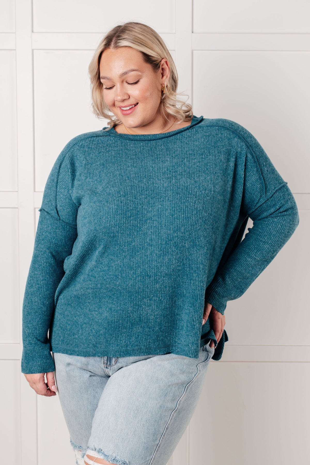 Simply Basic Ribbed Hacci Sweater in Teal - 1/22/2025