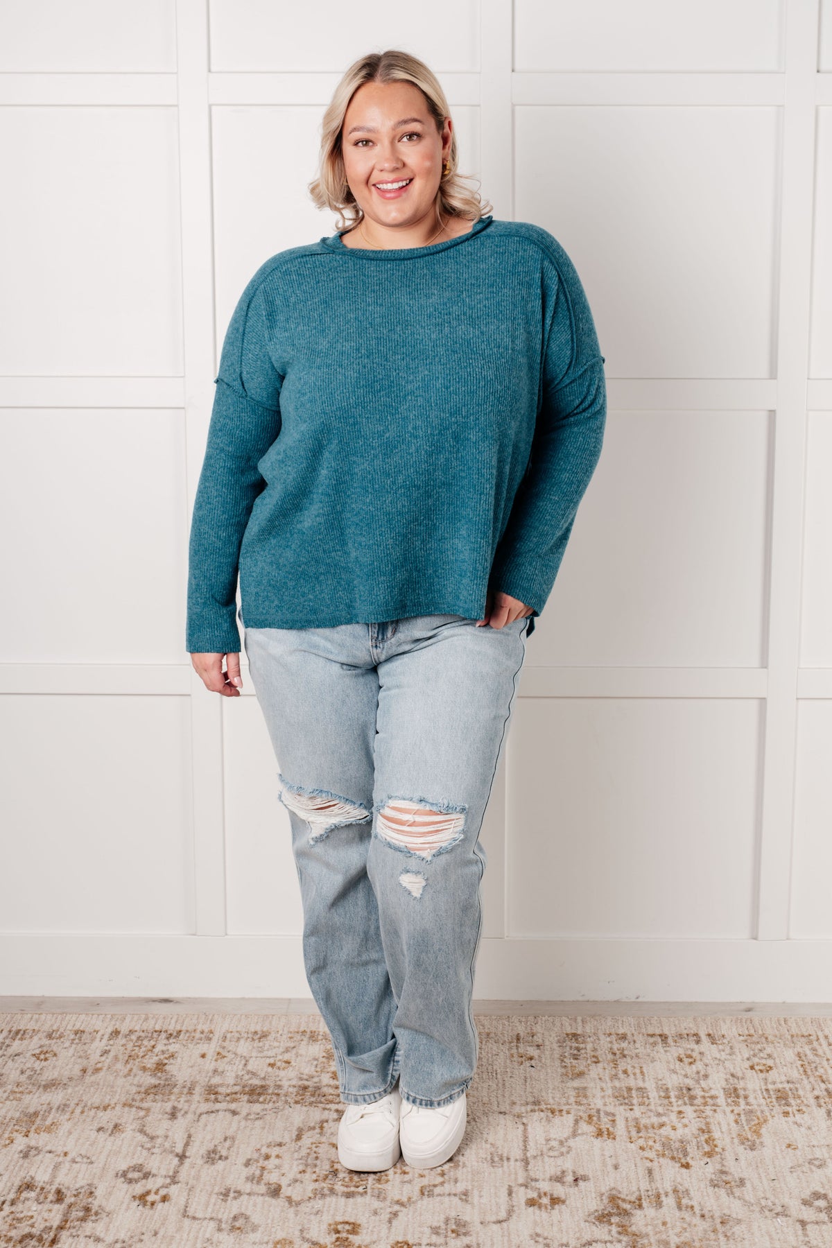 Simply Basic Ribbed Hacci Sweater in Teal - 1/22/2025