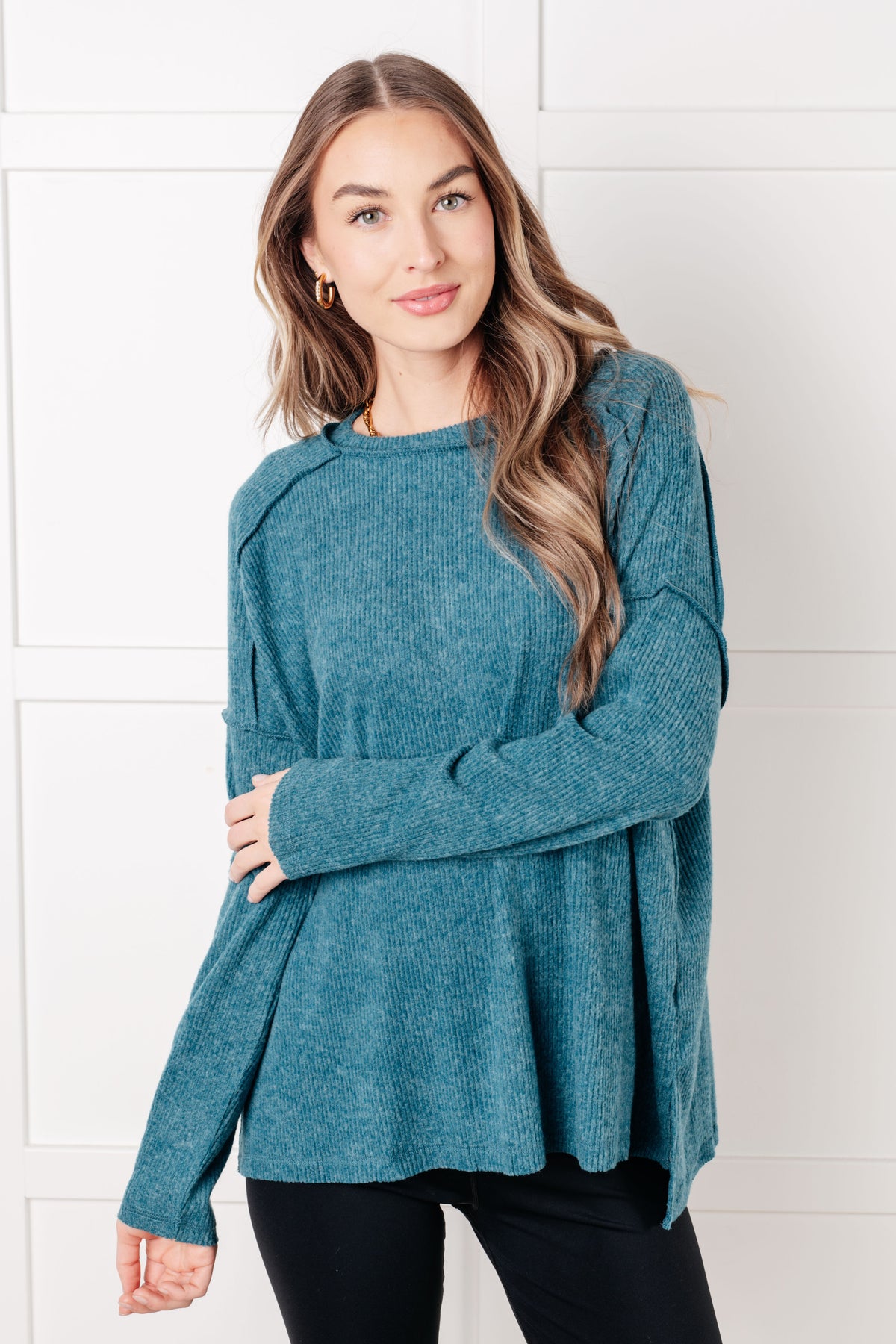 Simply Basic Ribbed Hacci Sweater in Teal - 1/22/2025