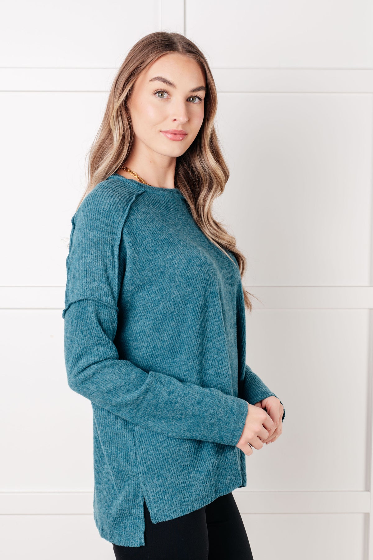 Simply Basic Ribbed Hacci Sweater in Teal - 1/22/2025