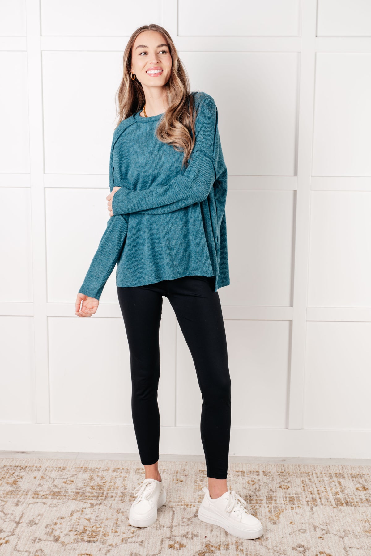 Simply Basic Ribbed Hacci Sweater in Teal - 1/22/2025