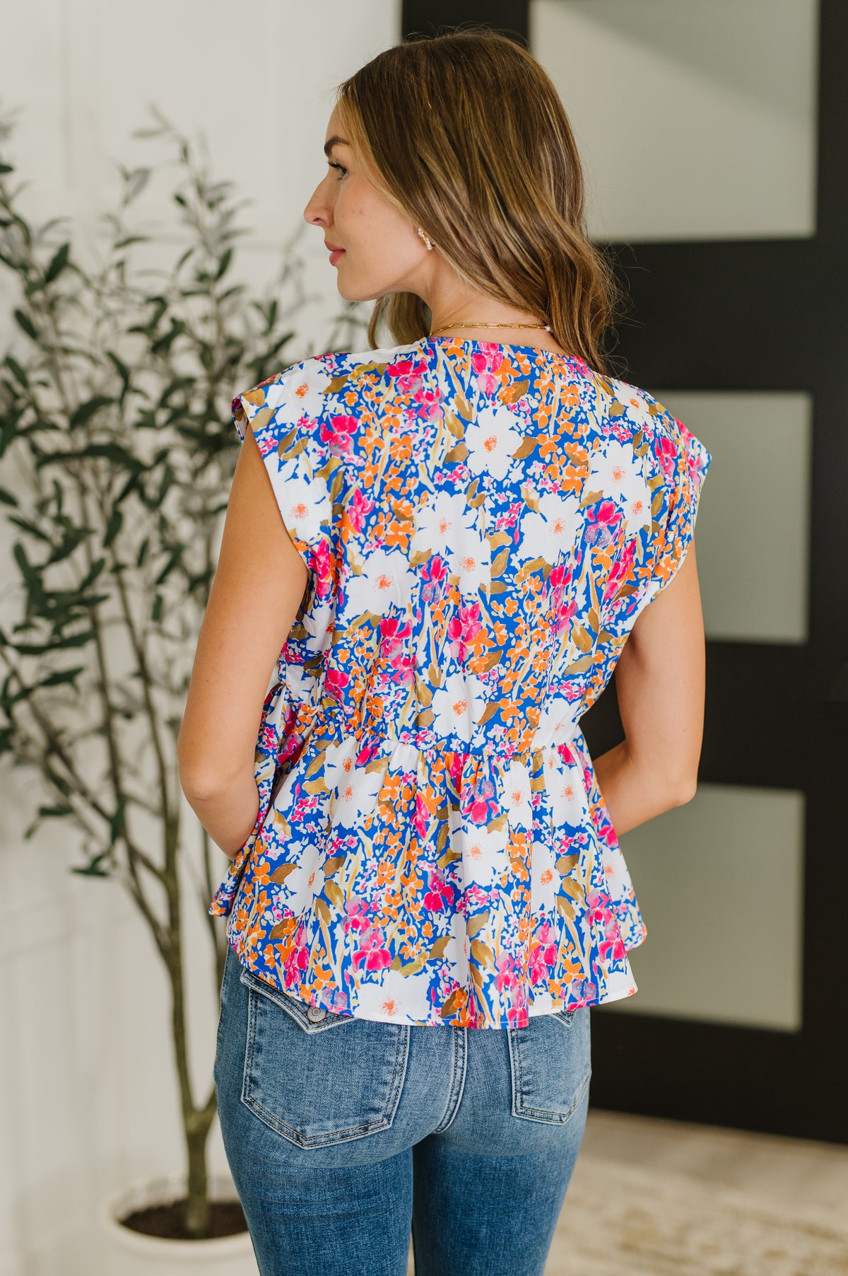 PREORDER: Sleeveless Bow Blouse in Pink and Orange Floral - Ships in 4 weeks