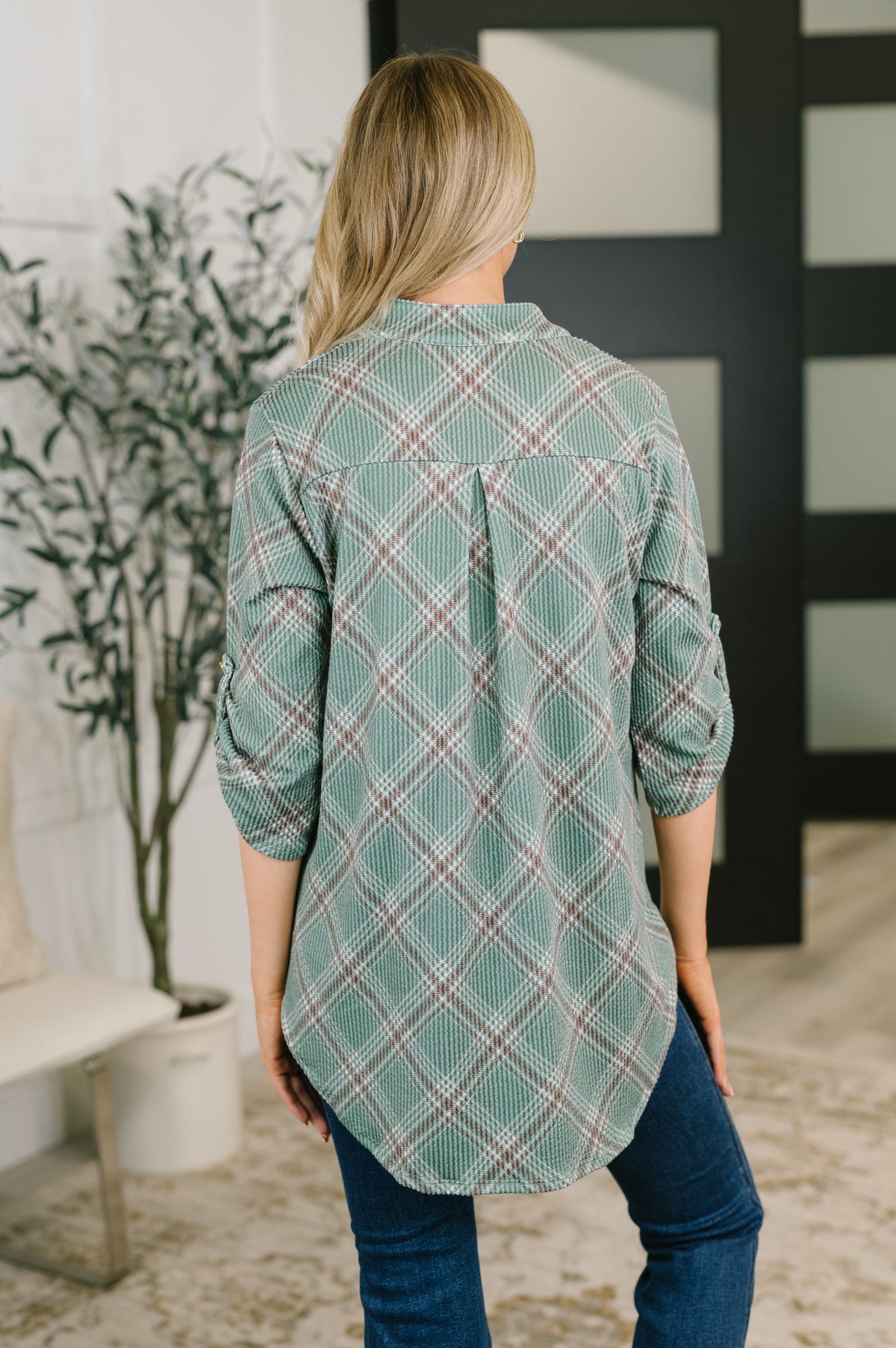 So It Goes Split Neck Plaid Top - 8/21/2026