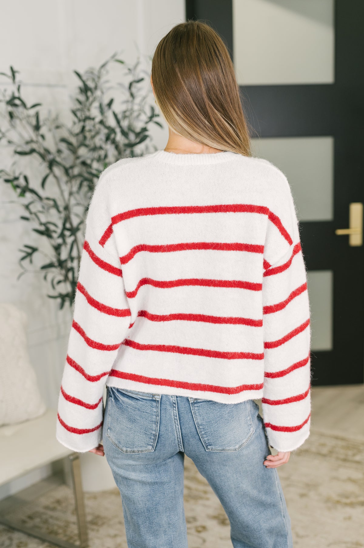 Softly Secure Drop Shoulder Sweater in Red and White - 10/20/2026