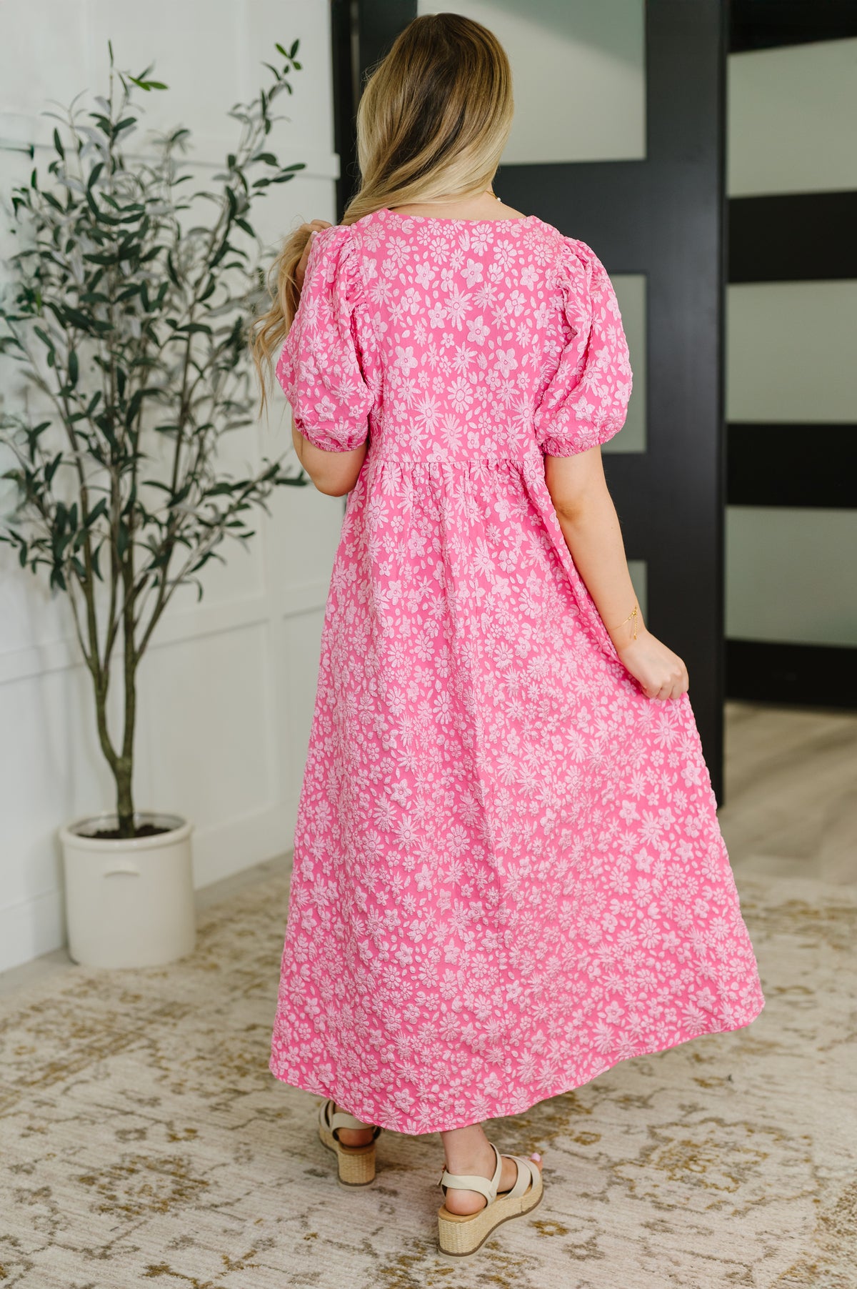 Softly Spoken Textured V-Neck Dress in Hot Pink - 8/12/2025 NEW