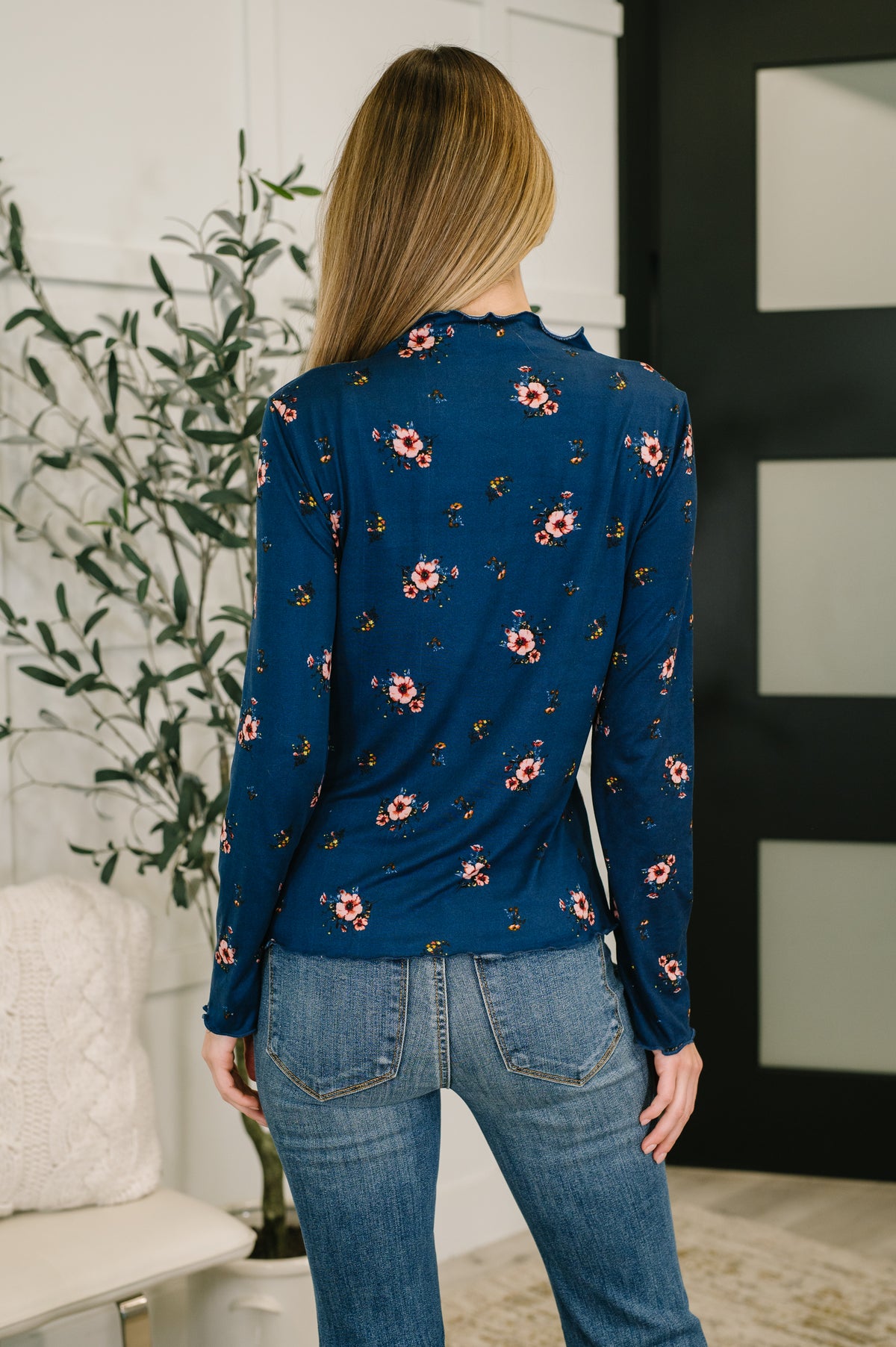 Something in the Air Lettuce Hem Longsleeve Top in Navy - 12/9/2025