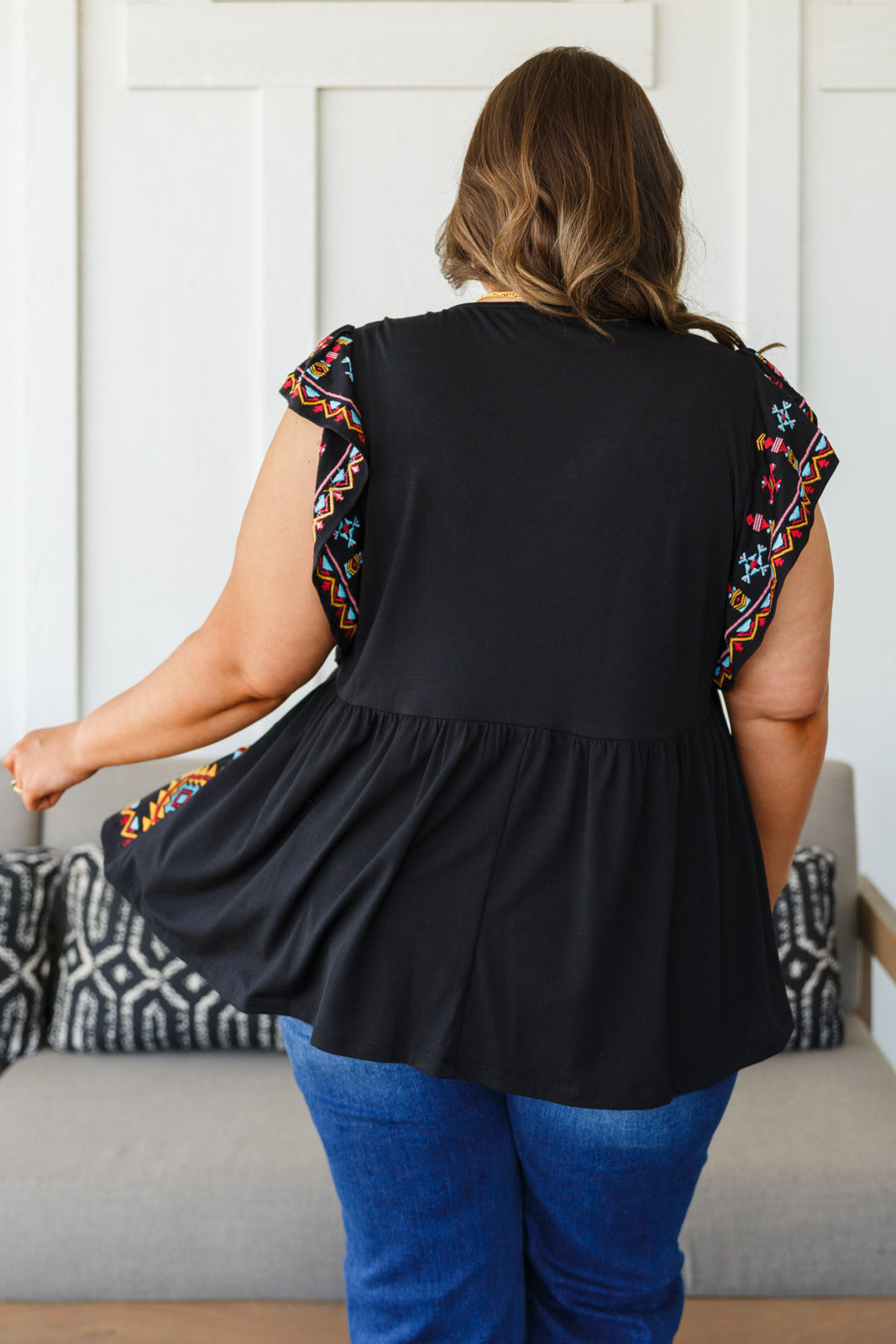 Sophia Embroidered Blouse in Black - 6/1/2023