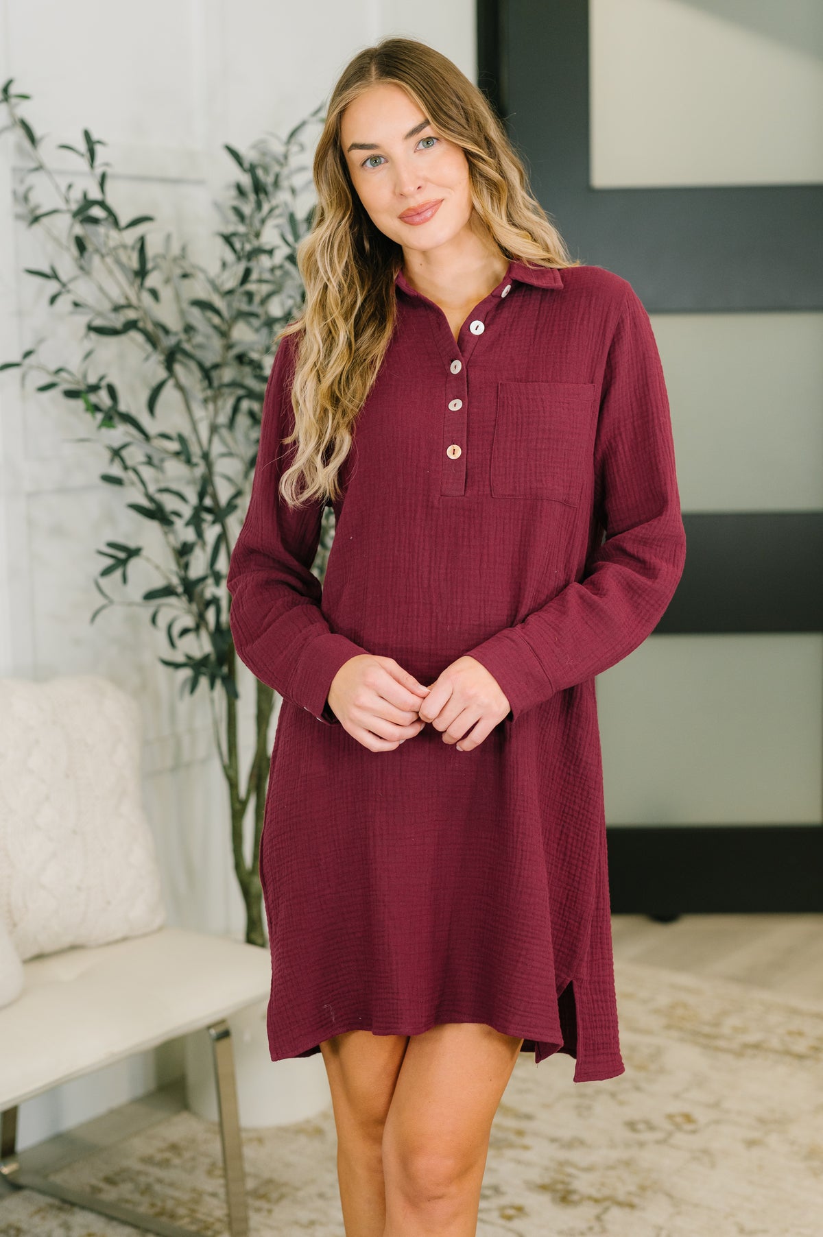 Sorelle Classic Collared Dress in Wine - 11/3/2026
