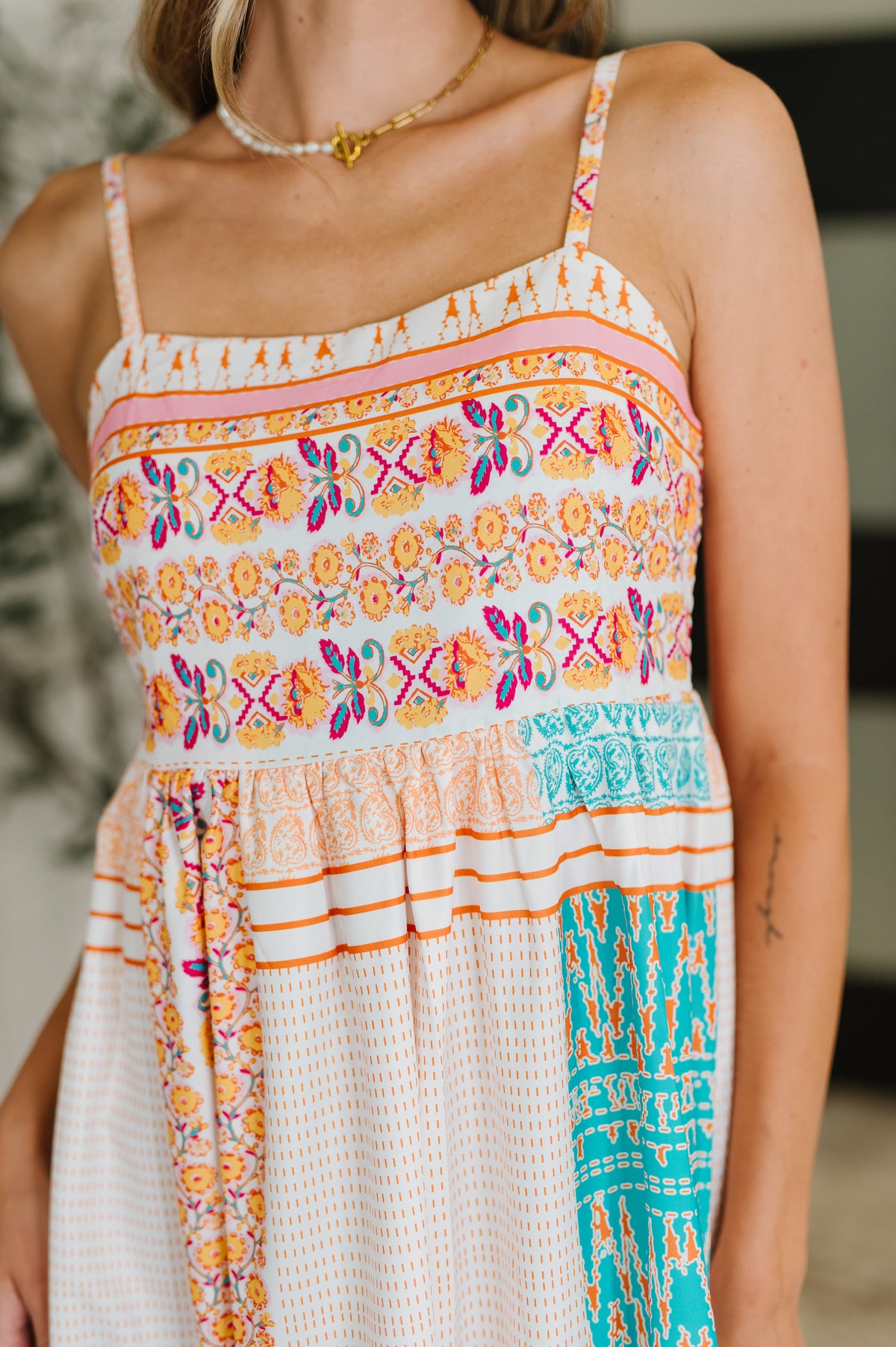 PREORDER: Spaghetti Strap Boho Print Dress - Ships in 2-3 weeks