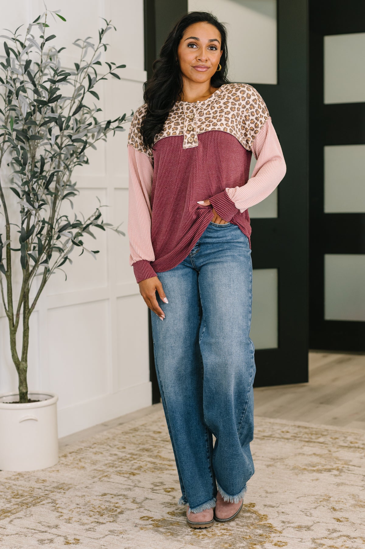 Spotted & Blocked Color Block Henley Top - 10/24/2025