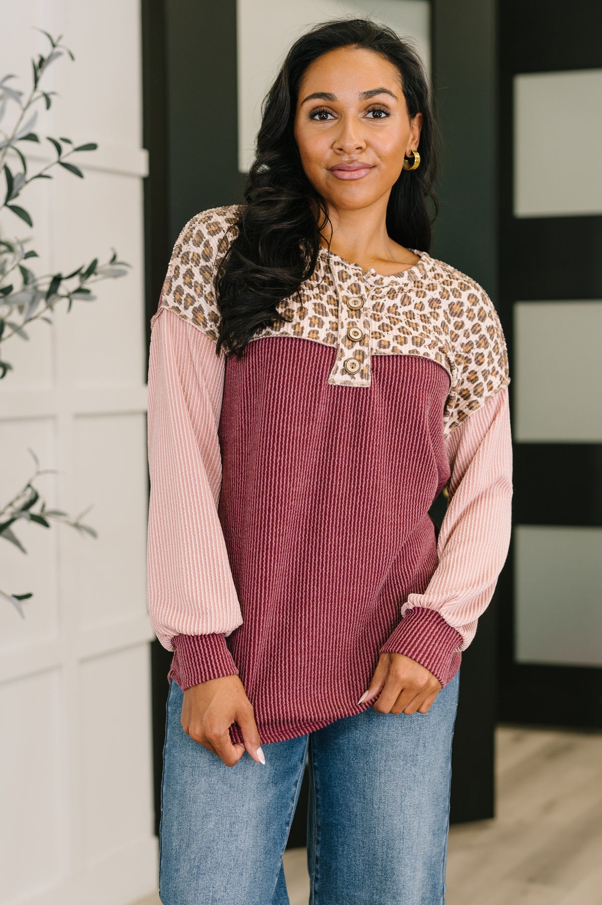 Spotted & Blocked Color Block Henley Top - 10/24/2025