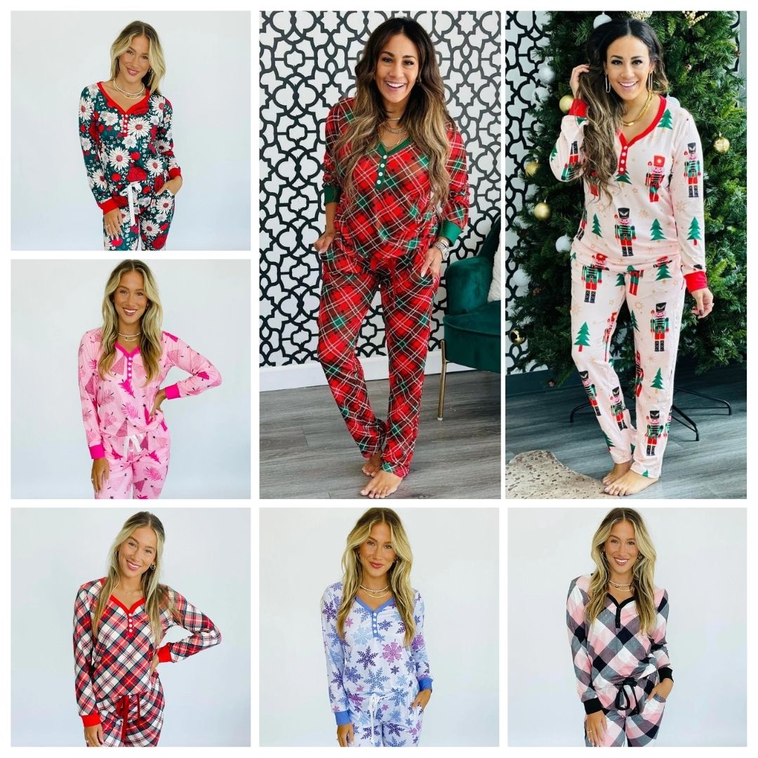 Long Sleeve Holiday Pajamas In Assorted Prints - RTS