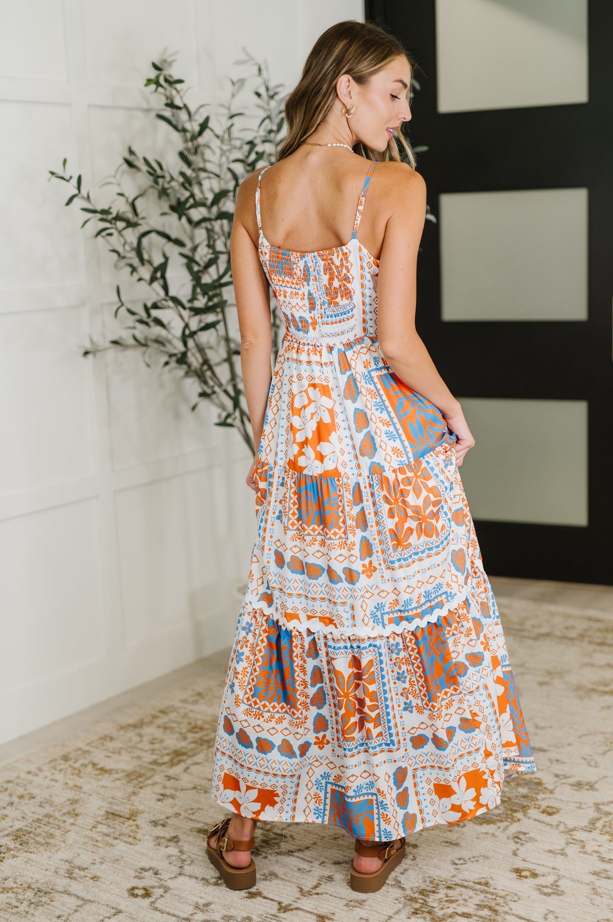 PREORDER: Square Neck Contrast Detail Dress in Orange - Ships in 2-3 weeks