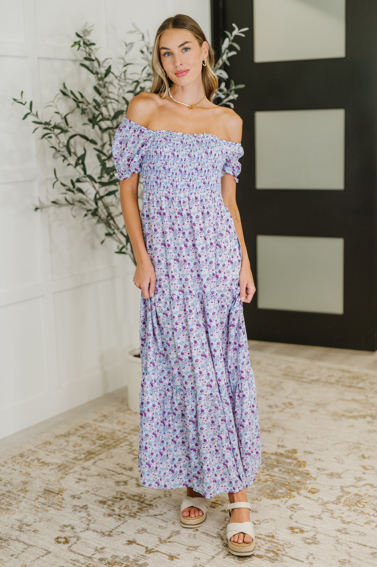 PREORDER: Square Neck Dress in Purple Floral - Ships in 2-3 weeks