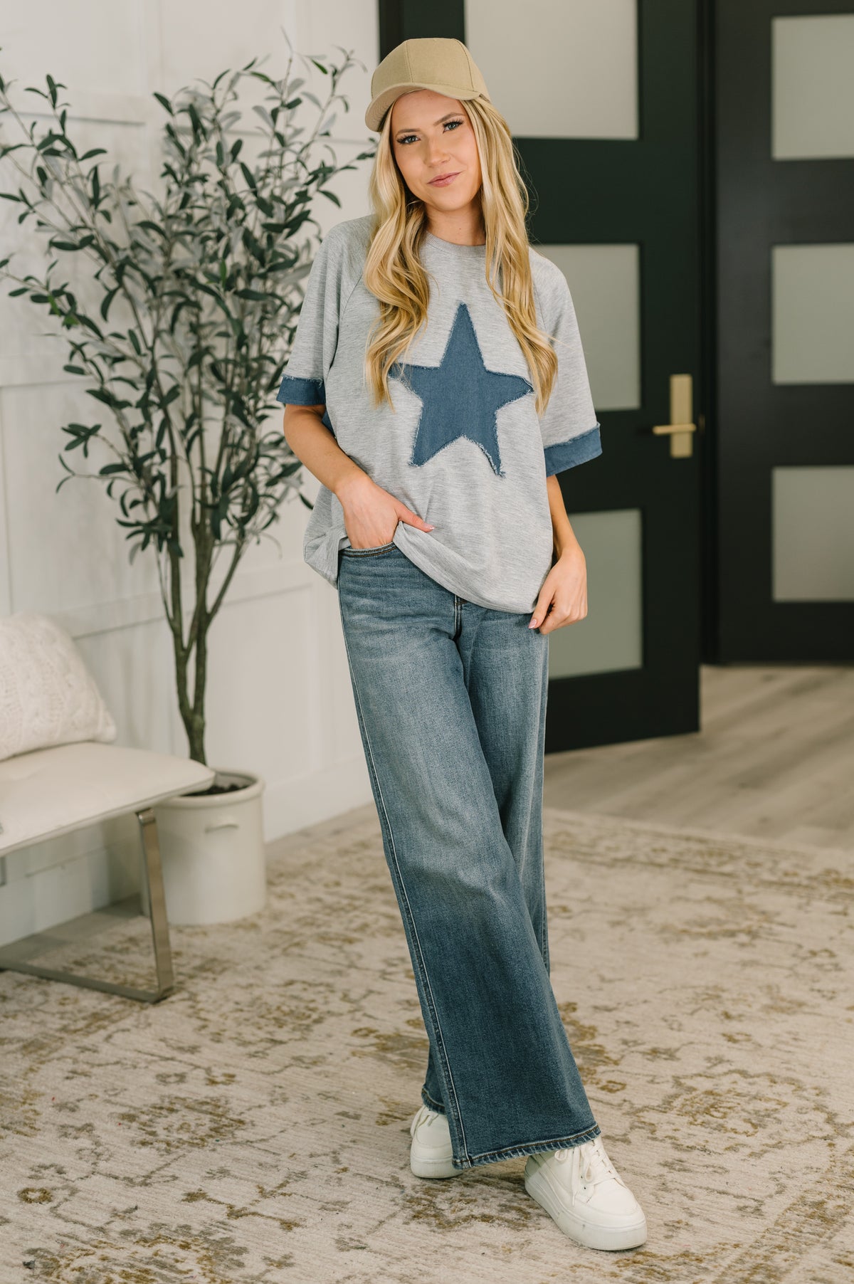 Star Stud Distressed Applique Top - 4/28/2026 NEW
