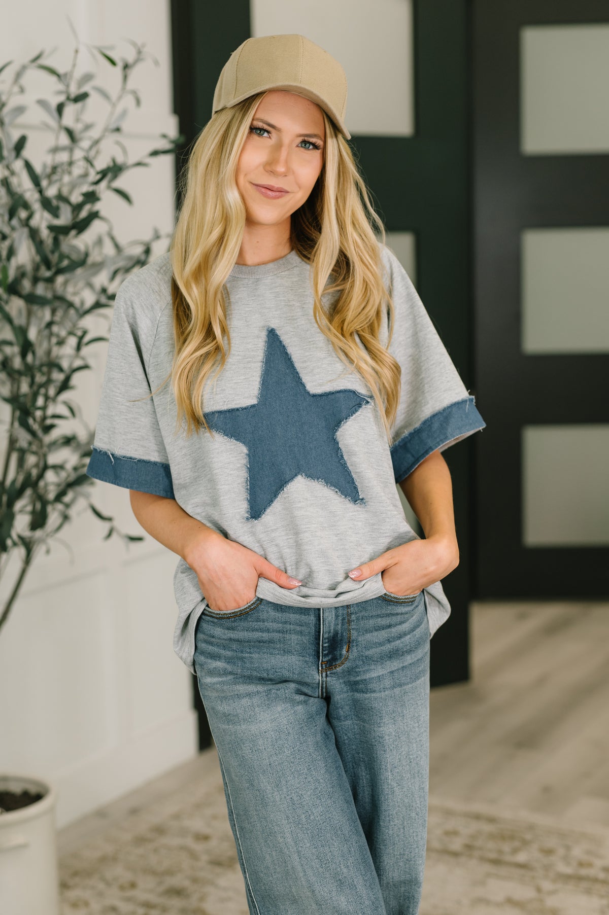 Star Stud Distressed Applique Top - 4/28/2026 NEW