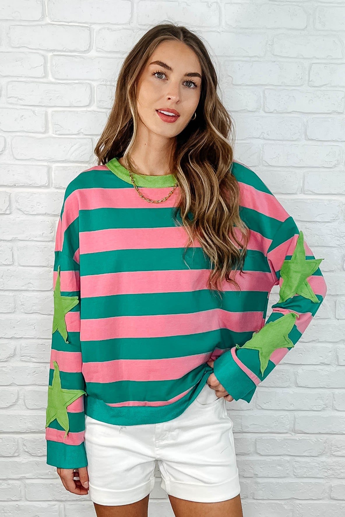 Stars On Stripes Patchwork Striped Sweatshirt - 3/28/2025