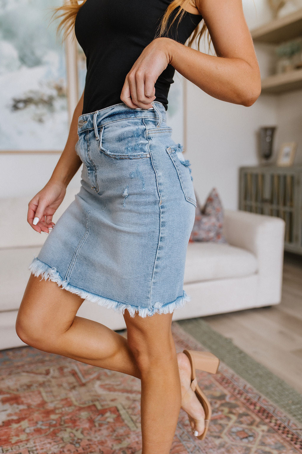 Stephanie Raw Hem Denim Skirt - 6/20/2023