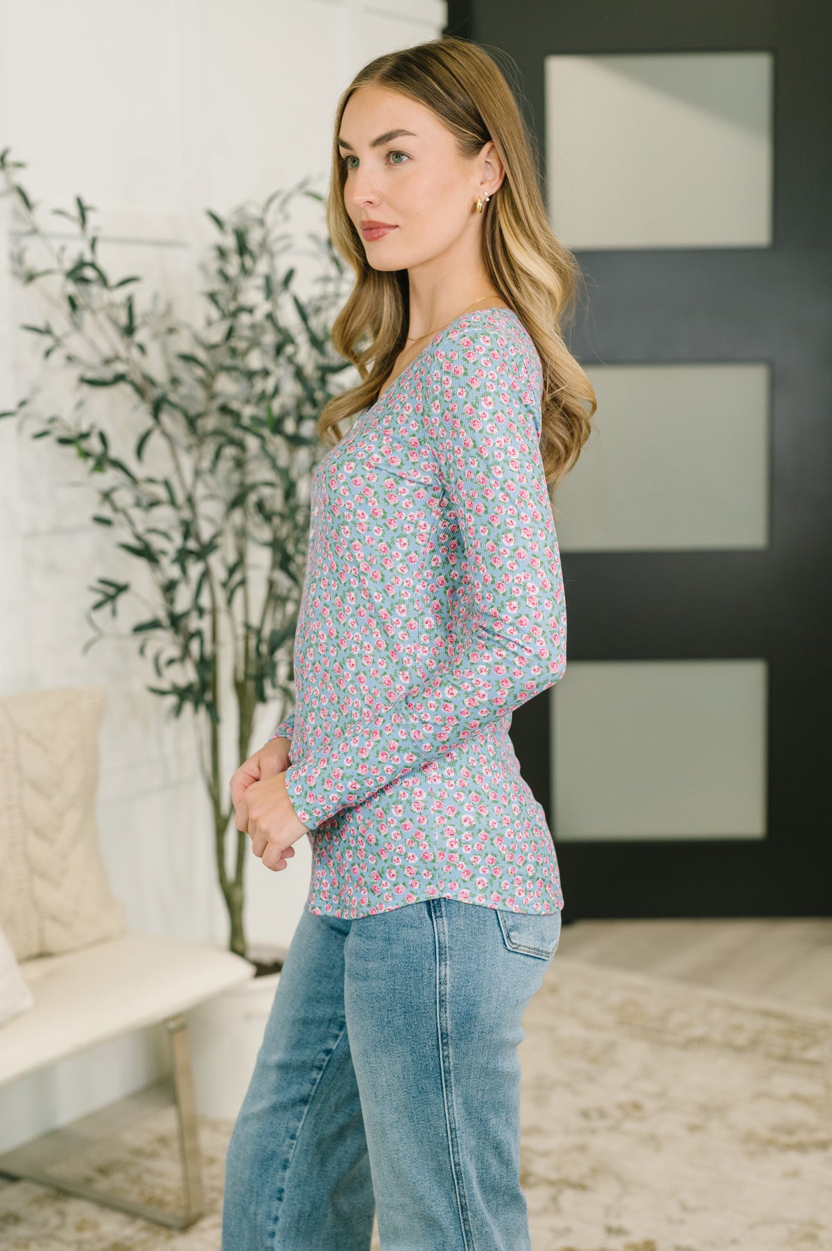 Stop and Smell the Flowers Scoop Neck Henley - 9/8/2026