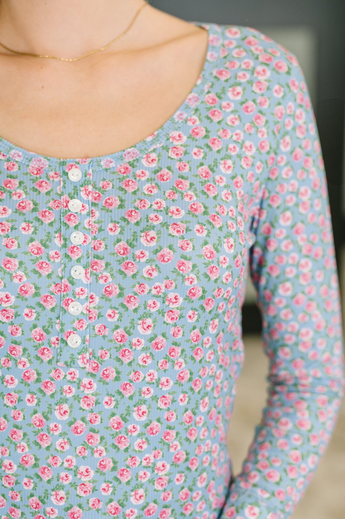 Stop and Smell the Flowers Scoop Neck Henley - 9/8/2026