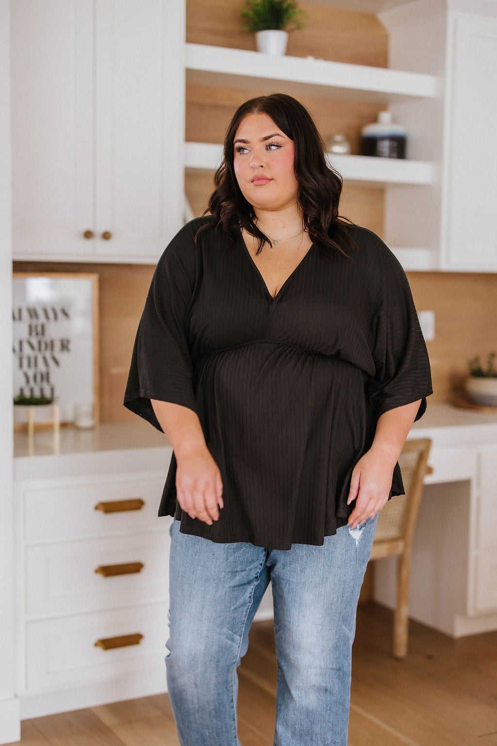 Storied Moments Draped Peplum Top in Black - 5/23/2023